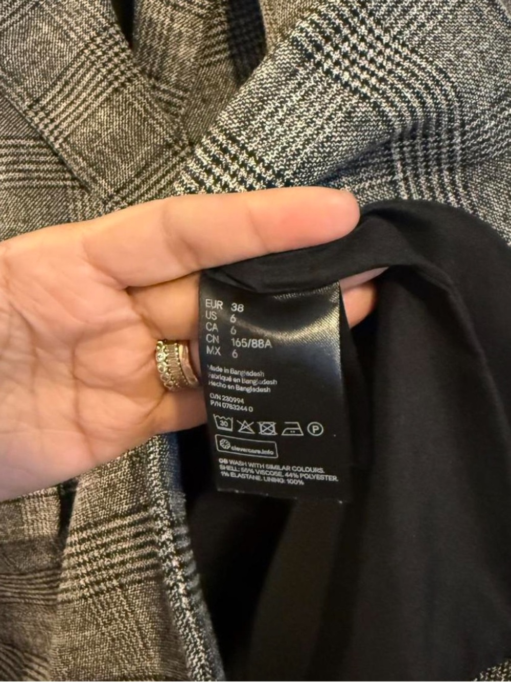 H&M gray and black plaid heavyweight double breasted blazer size 6 - Picture 4 of 6